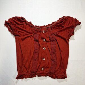 TAHARI Girls Off-Shoulder Blouse Red Lace Ruffle